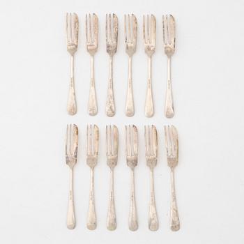 Mappin & Webb Ltd, twelve silver pastry forks,  Sheffield, England 1960.