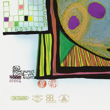 Friedensreich Hundertwasser, photo lithograph and silk screen with metal embossing, 1984. Signed and numbered 6352/10002.