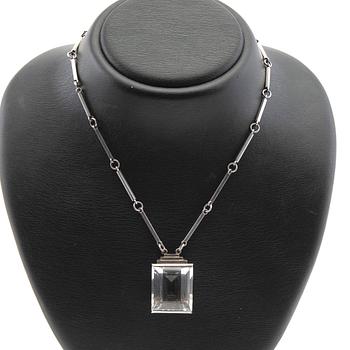 Wiwen Nilsson, necklace, sterling silver with step-cut rock crystal, Lund, 1944.
