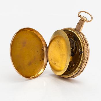 A gold pocket watch, quarter repeater, 19th century.