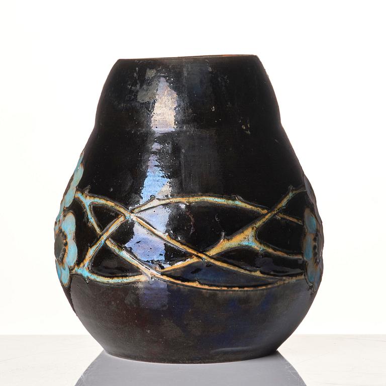 Hilma Persson-Hjelm, a glazed earthenware art nouveau vase, executed in her own studio, Arvika 1918. No 5196.