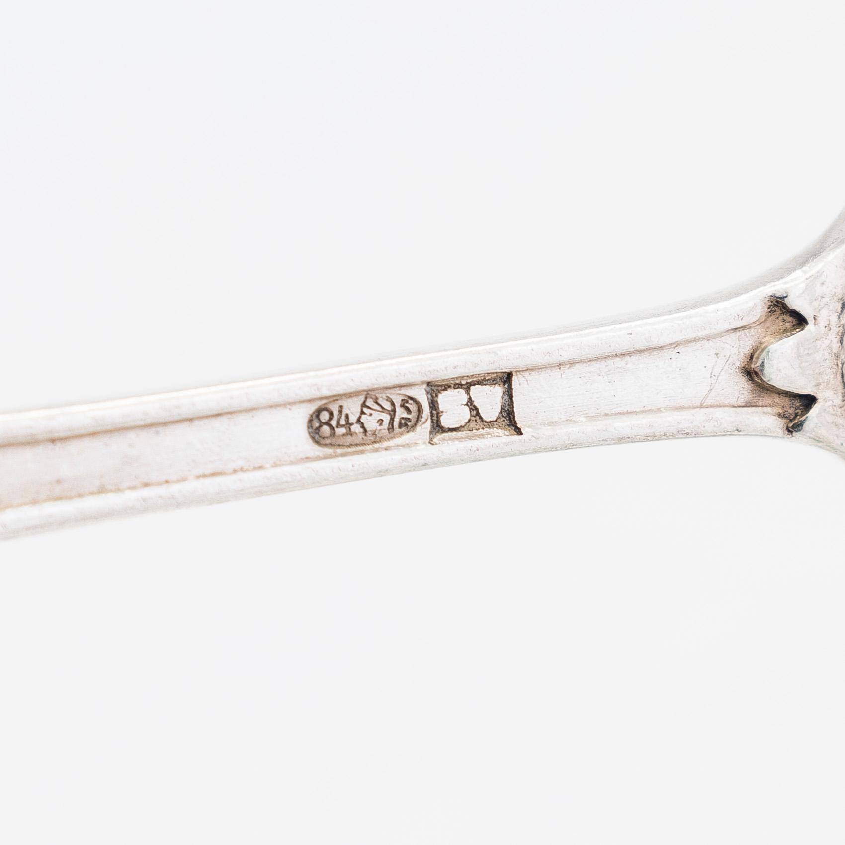 Kaffeskedar, 12 st, silver, S:t Petersburg 1898-1903, oidentifierad mästare AS. Originaletui.