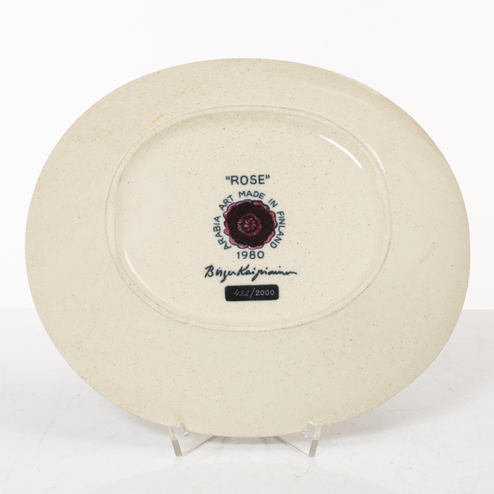 Birger Kaipianen, plate, "Rose", Arabia, Finland, 1980.