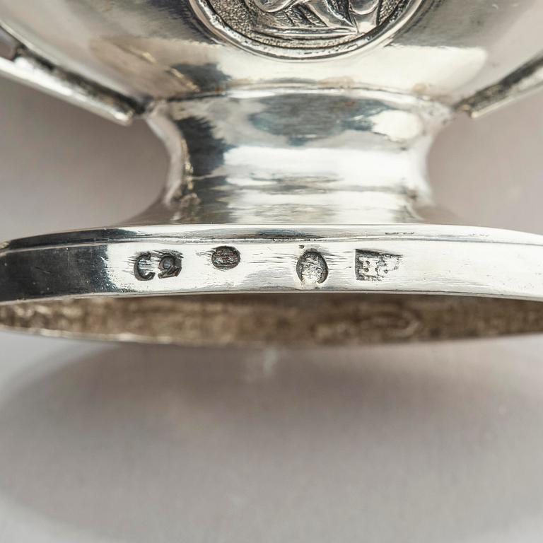 A Swedish pair of 18th century parcel-gilt silver salt-cellars, marks of Petter Eneroth, Stockholm 1785.