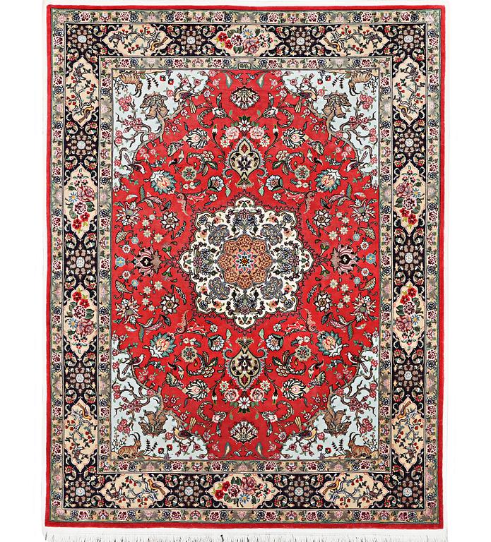 A carpet, Tabriz, part silk, c. 202 x 152 cm.