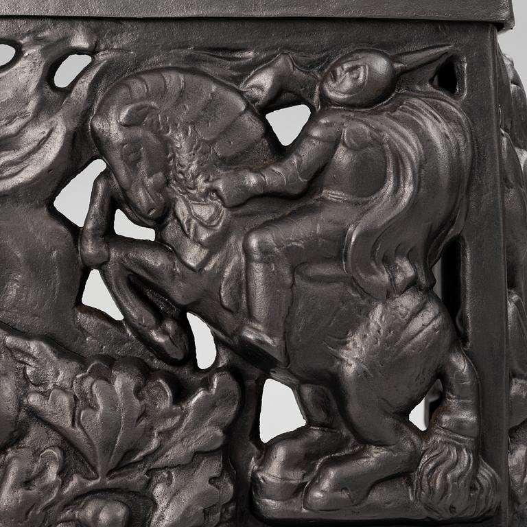 Fireplace front, cast iron, Art Nouveau, after Hans W Larsen, late 20th century.