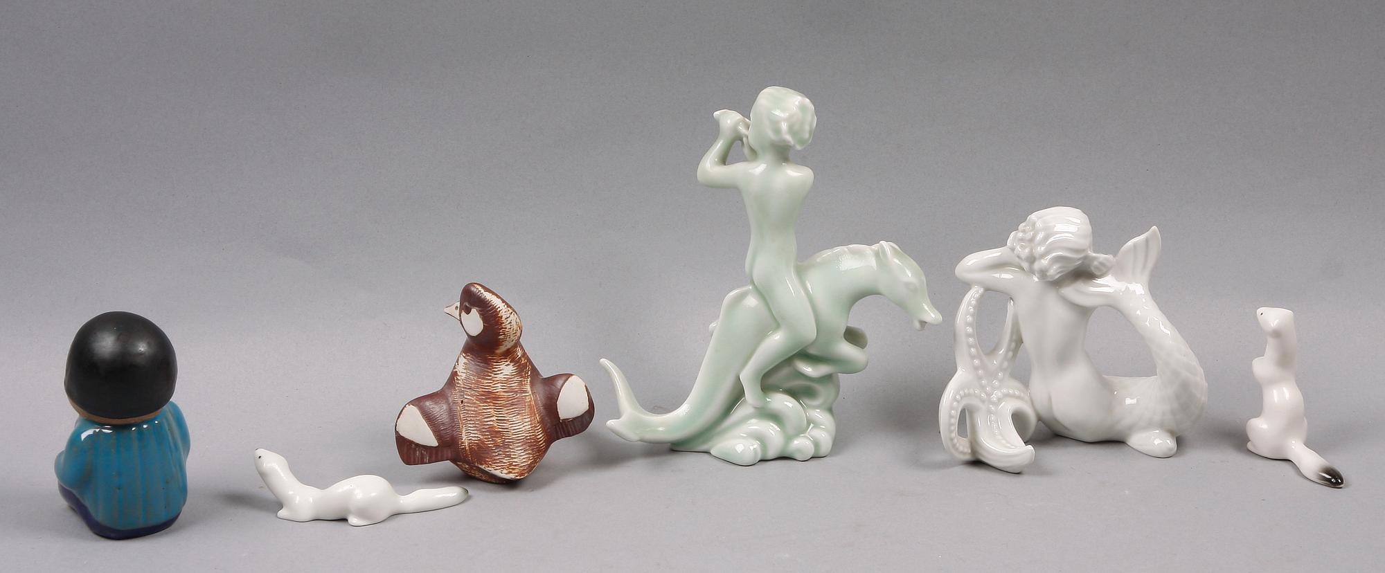 FIGURINER, 6 st, keramik. Bl a Lisa Larson och Arabia.