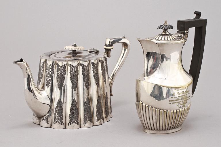 KAFFESERVIS, 5 delar, pläter, bl.a  Walker & Hall, Sheffield, England, 1900-tal.