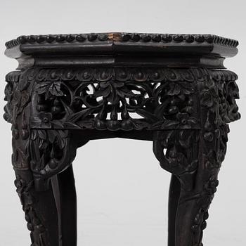 A Chinese small table, carved wood and stone, 1900s.