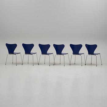 ARNE JACOBSEN, stolar, "Sjuan", 6 stycken, Fritz Hansen, 1900/2000-tal.