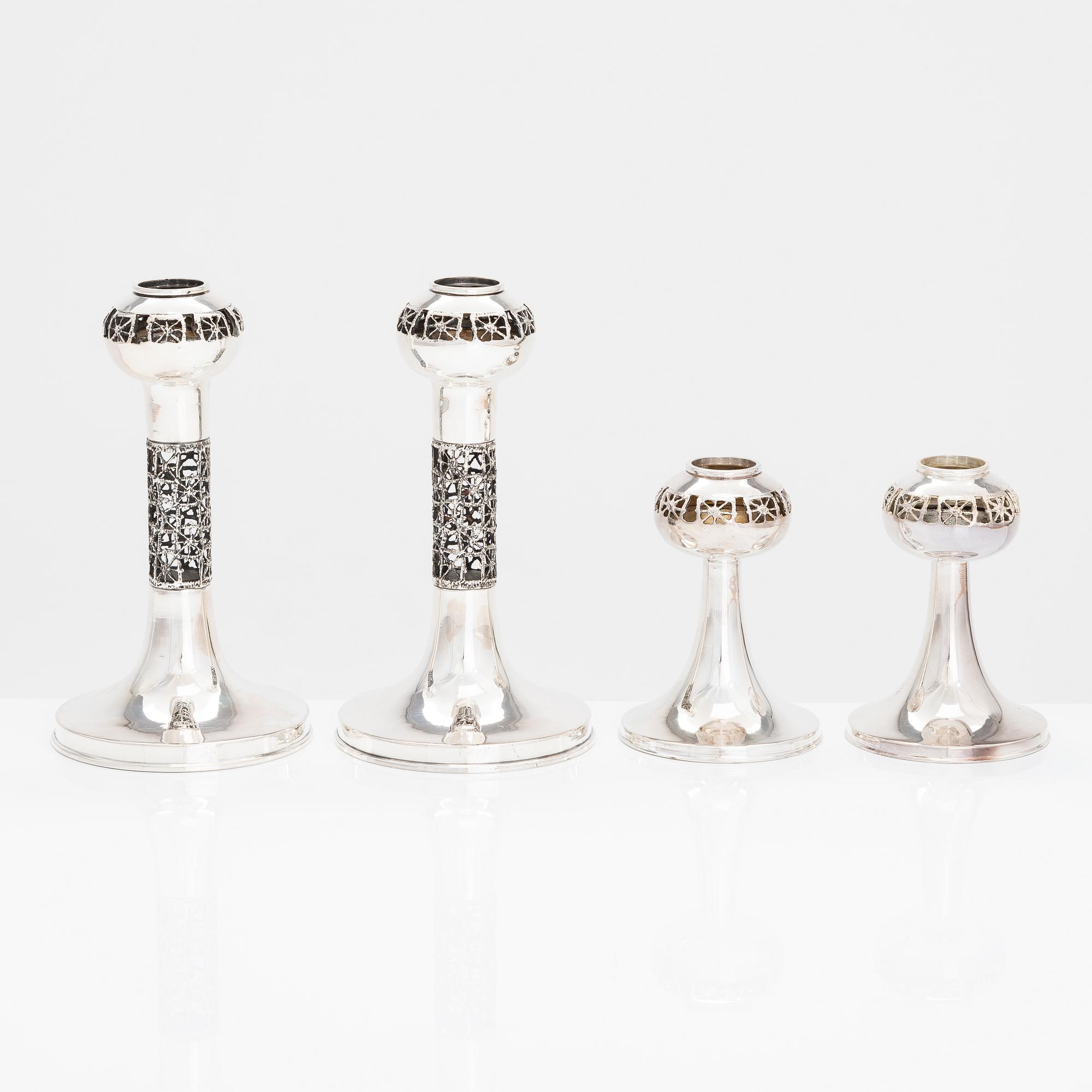 Pentti Sarpaneva, ljusstakar, 2 par, silver, "Pitsi", Turun Hopea, Åbo 1969 och 1972.