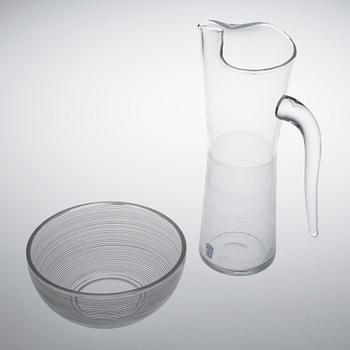 GLAS, KARAFF OCH SKÅL, 14 delar, glas, "Stripe", Bengt Orup, Johansfors.