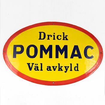 Emaljskylt, emalj, "Pommac", 1900-talets mitt.