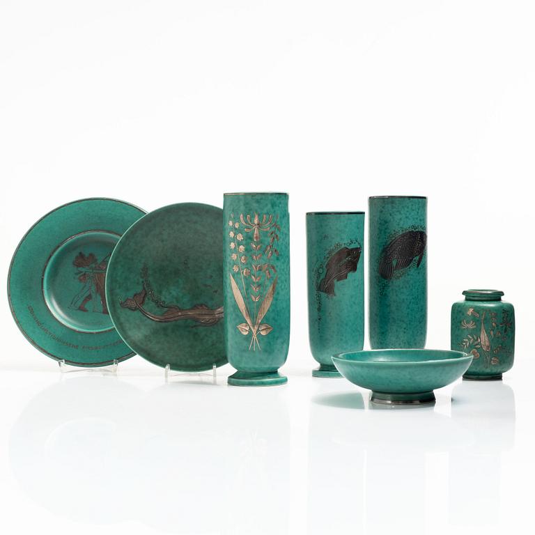 Wilhelm Kåge, Collection, 7 pieces, “Argenta”, Gustavsberg.