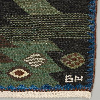 Barbro Nilsson, A CARPET, "Tånga brun och grön", flat weave, ca 226,5 x 165 cm, signed AB MMF BN.