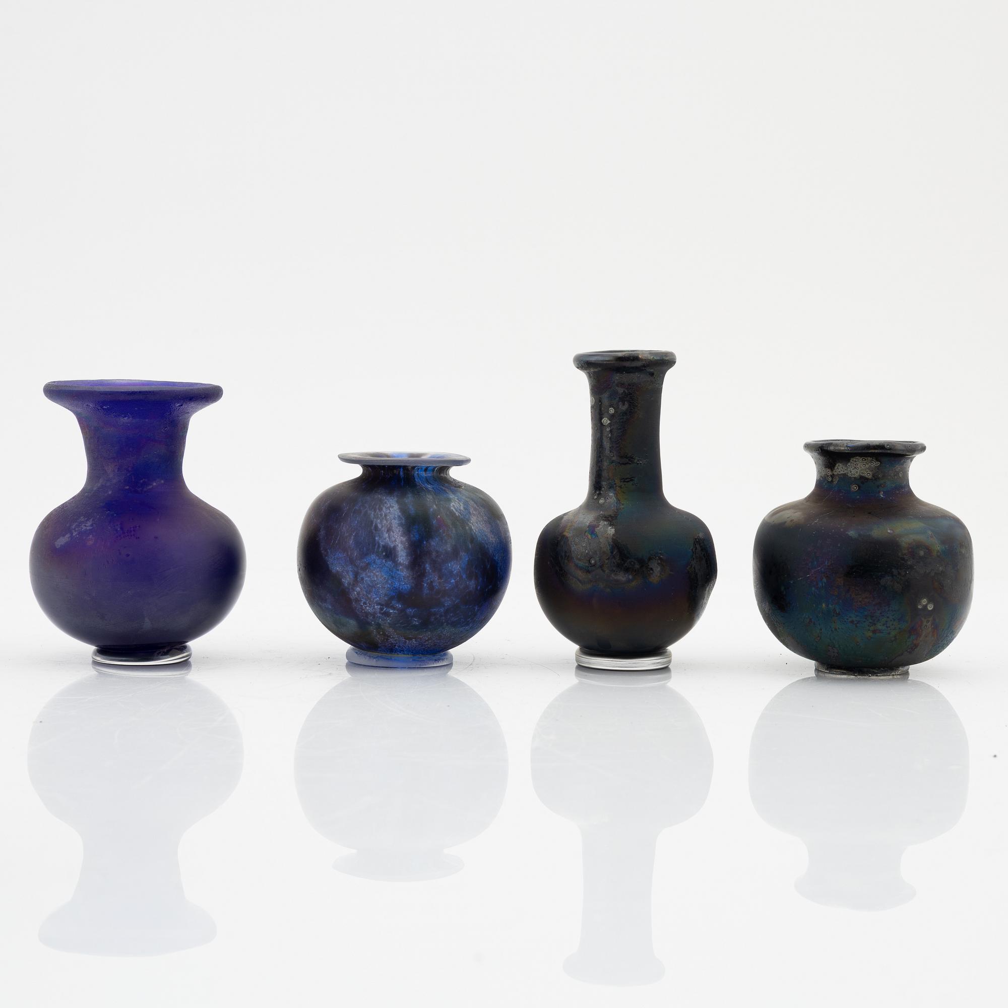 Bengt Heintze, vaser, 6 st samt skål, glas, Kosta, 1980-tal.