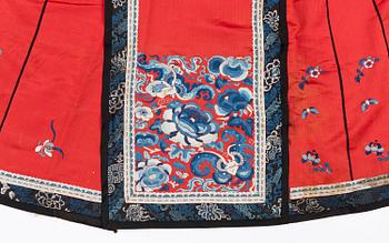 Two embroidered silk skirts, late Qing dynasty.