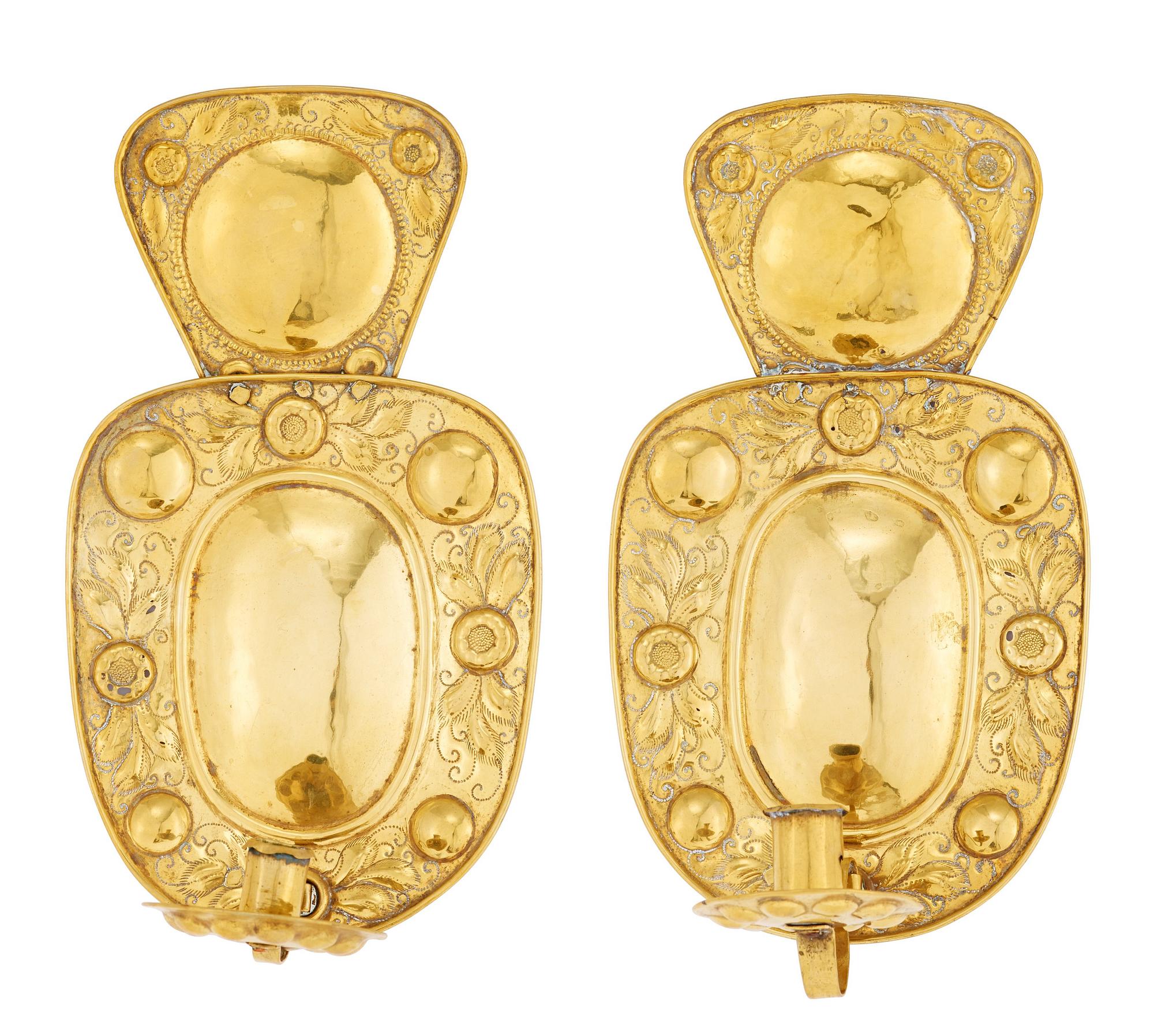 A pair of Swedish 18th century brass one-light wall sconces.