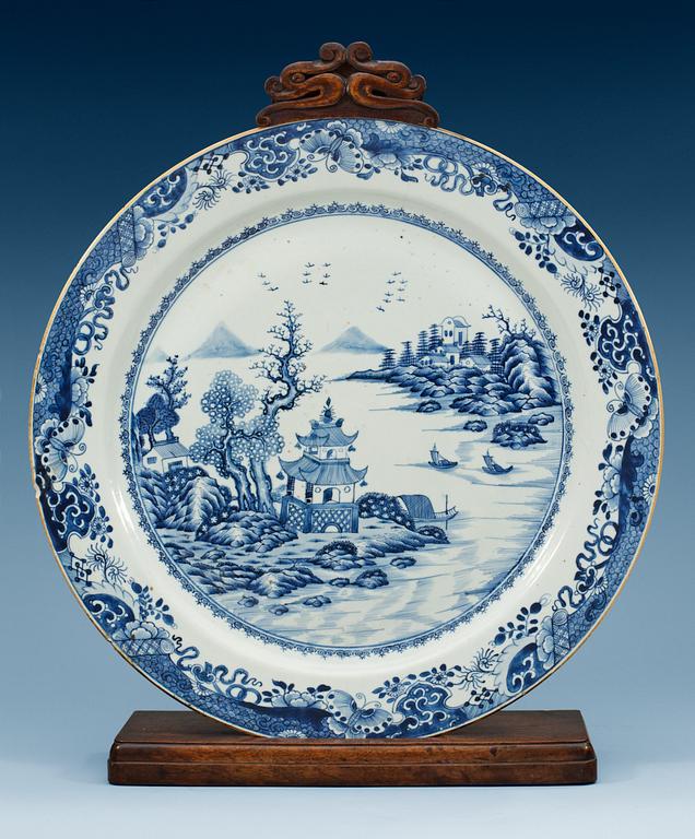 A massive blue and white charger, Qing dynasty, Qianlong (1736-95).