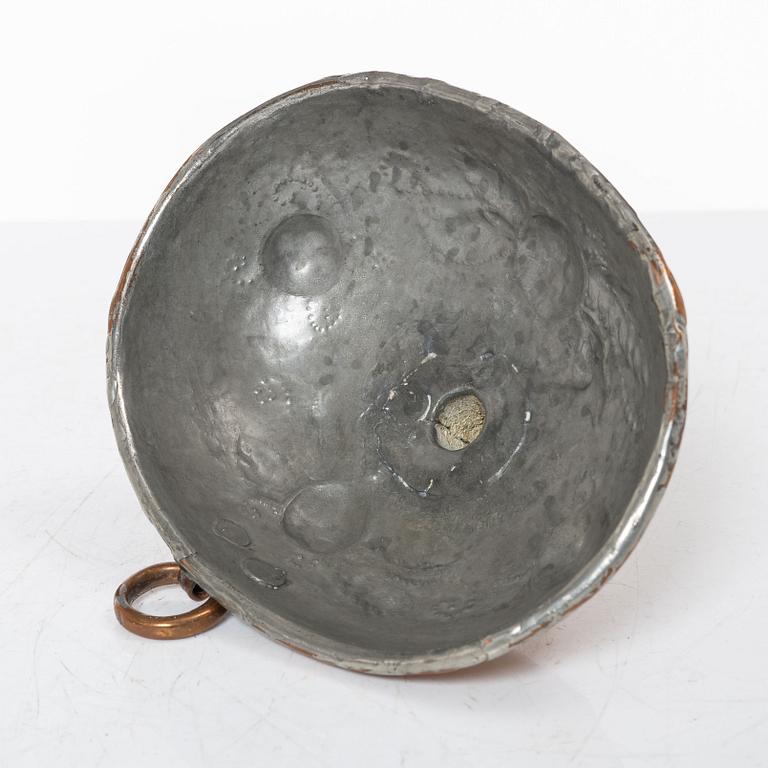 A Swedish copper cauldron and sieve, circa 1800.