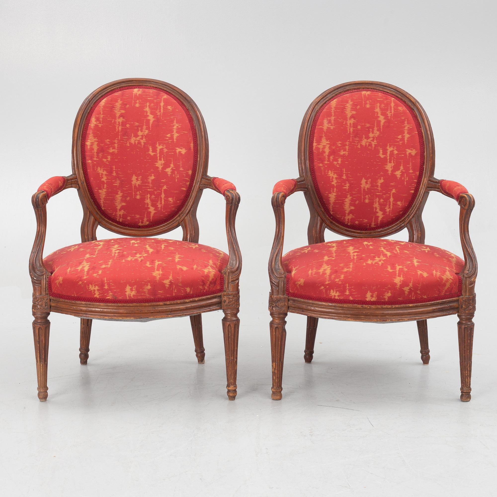 A pair of Louis XVI armchairs, second part of the 18th century.