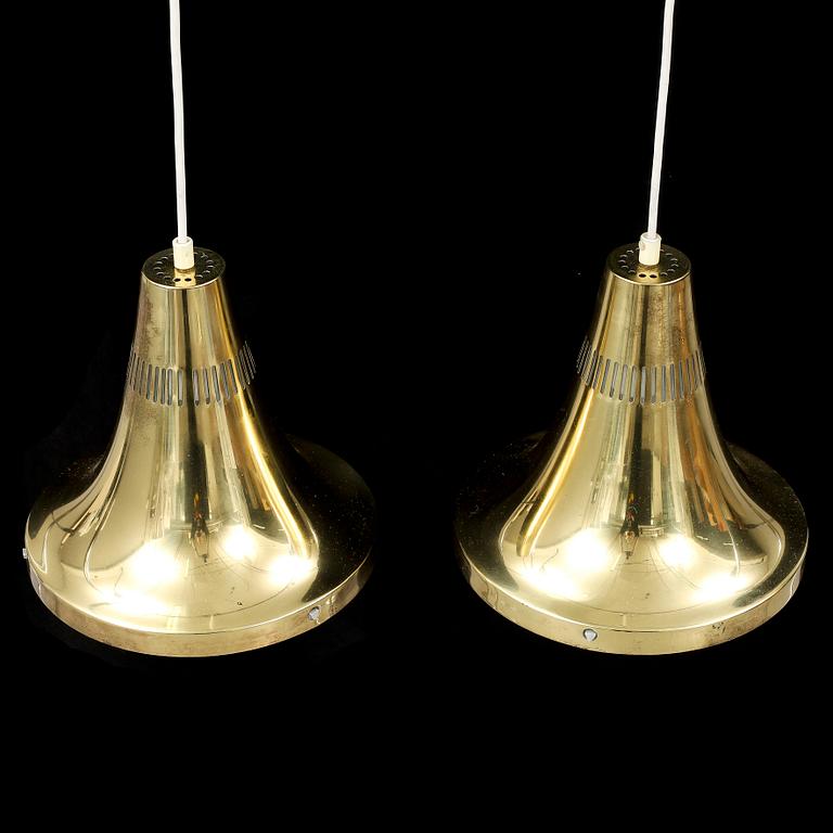 HANS-AGNE JAKOBSSON, a pair of brass ceiling lamps, Markaryd, 1960/70s.