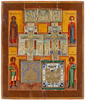 1265. IKON. RYSSLAND 1800-TAL
HELGONFRAMSTÄLLNINGAR OCH SCENER UR JESU LIV.