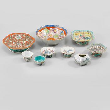 PARTI PORSLIN, 9 delar, Kina, 1800/1900-tal.