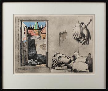 AXEL OLSON, färgetsning, signerad, epr. d'artiste.