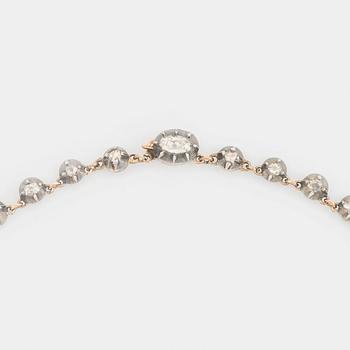 Collier silver och guld med gammalslipade diamanter, 1800-tal.