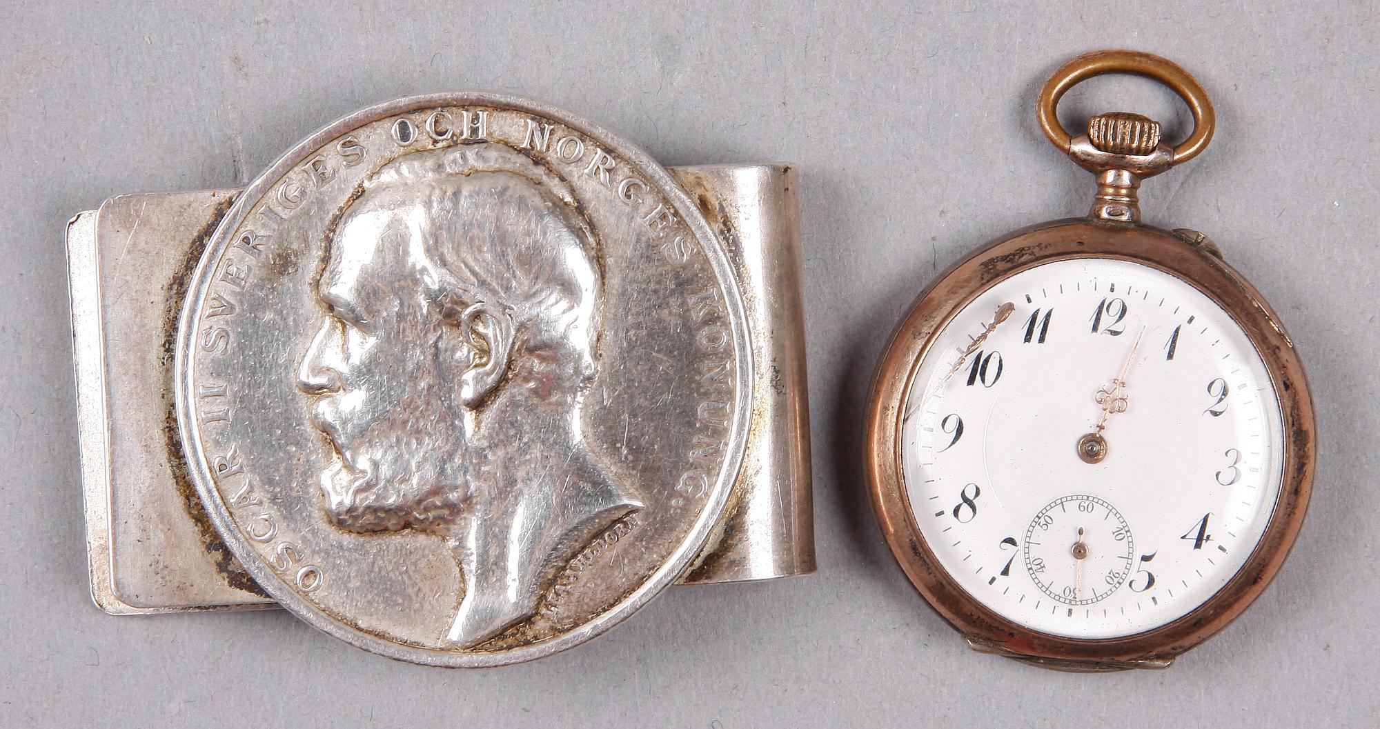 SEDELKLÄMMA samt FICKUR, silver.