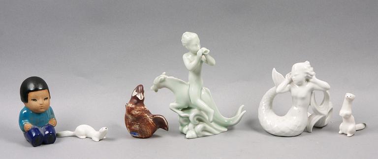 FIGURINER, 6 st, keramik. Bl a Lisa Larson och Arabia.