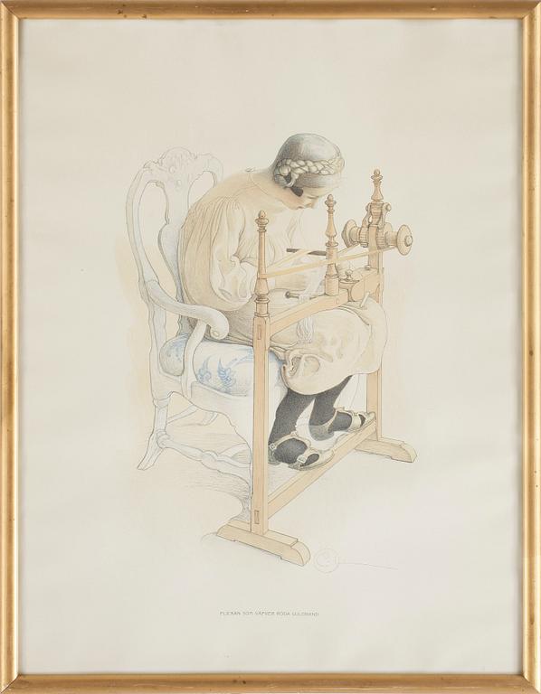 CARL LARSSON, färglitografi, tryckt signatur.