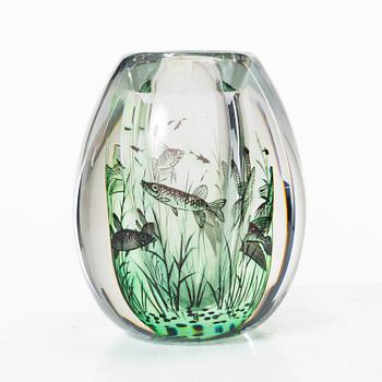 Edward Hald, a glass "fiskgraal" vase, Orrefors, signed.