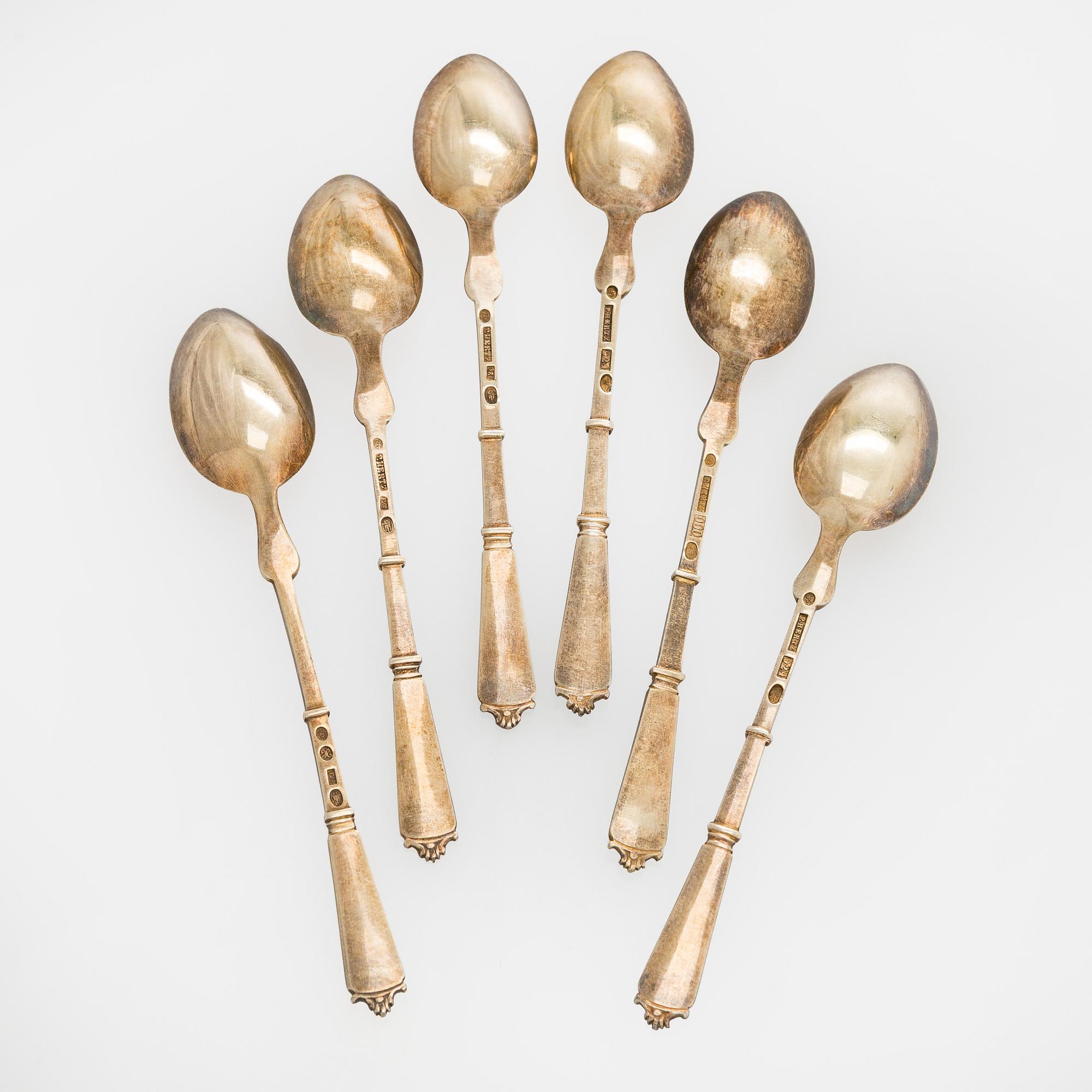 A set of six silver and enamel spoons, P. Hertz, Denmark 1893.