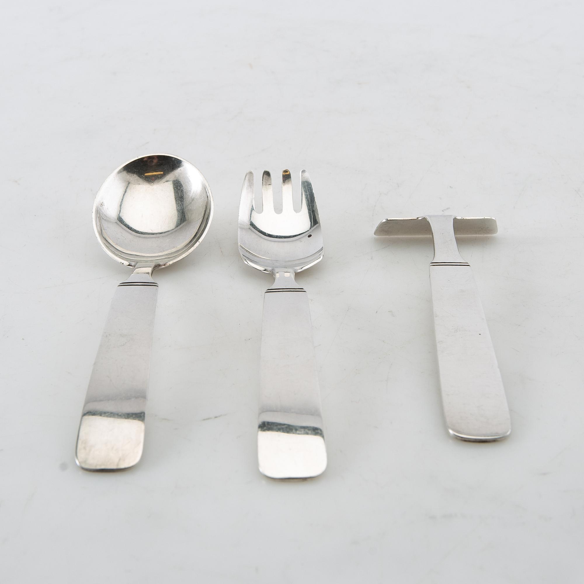 W.A. Bolin, children's cutlery, 3 pieces, silver, Stockholm, 1998.
