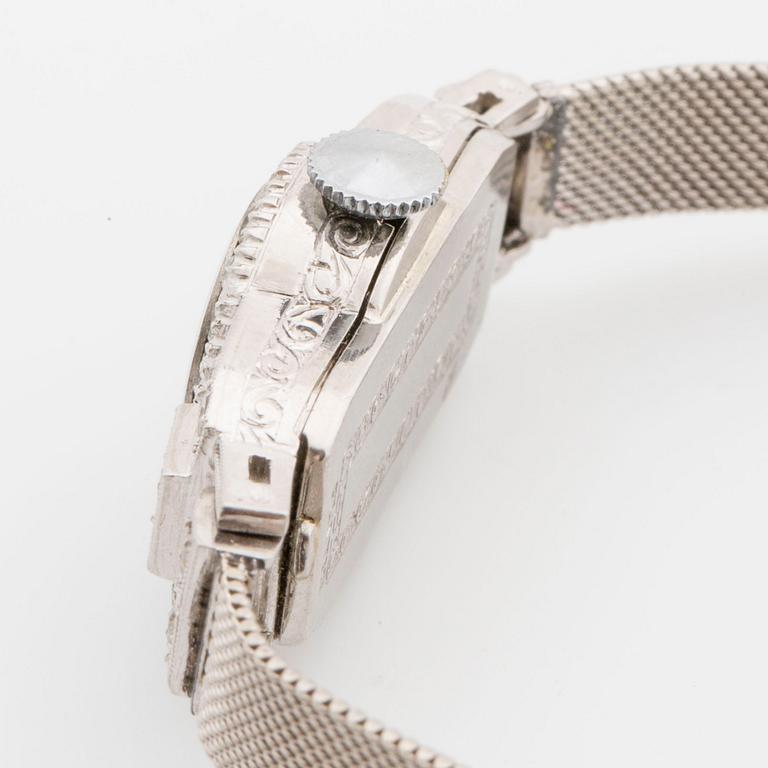 LADIE´S WATCH platinum diamonds 8/8 cut ca 0,30 ct, later wristband 14K whitegold.