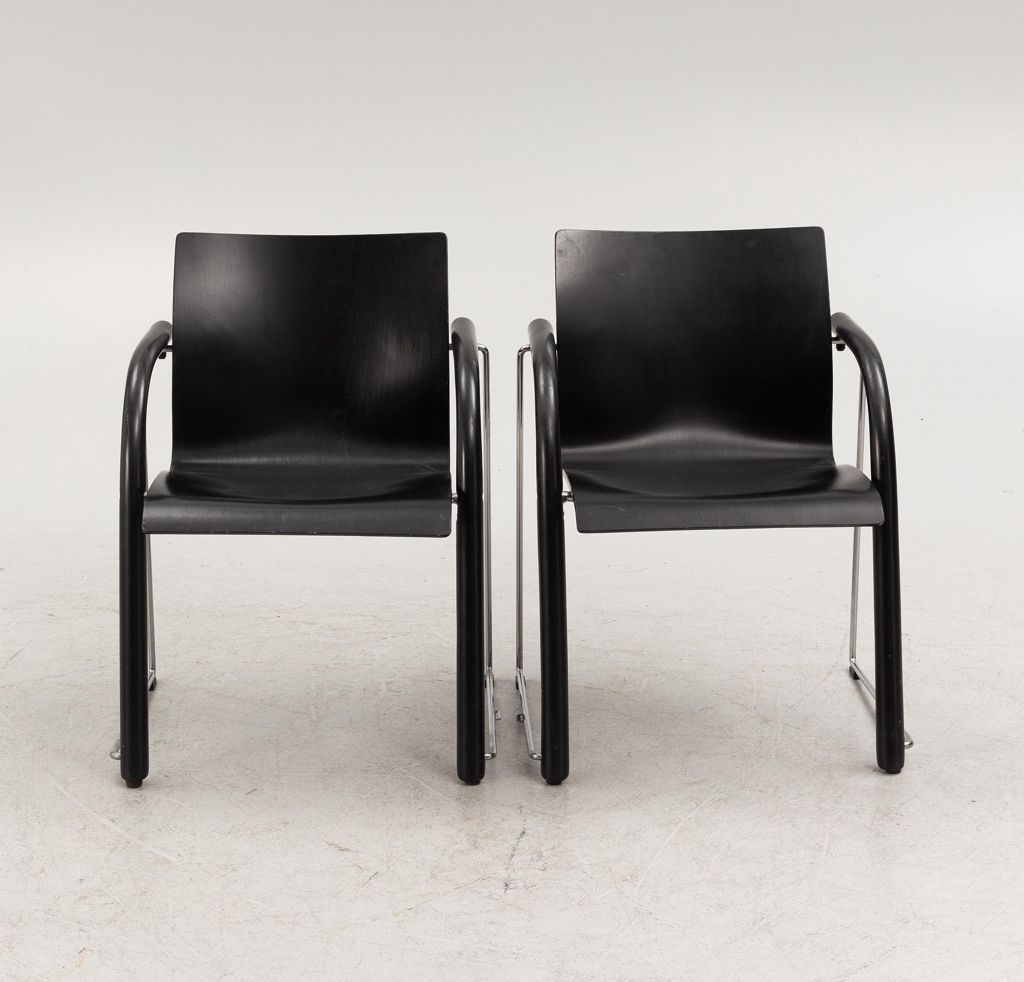 A pair of chairs and a side table, model "S320", Wulf Schneider & Ulrich Böhme, Thonet, 1980s.