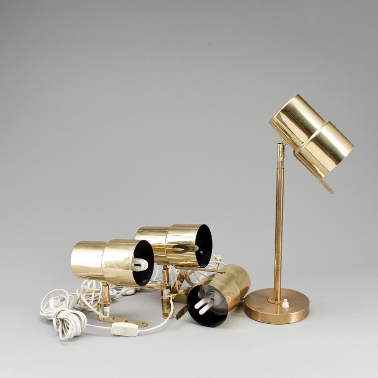 VÄGGLAMPOR 3 st samt BORDSLAMPA, Hans-Agne Jacobsson, Nordiska kompaniet samt Markaryd, 1900-talets andra hälft.
