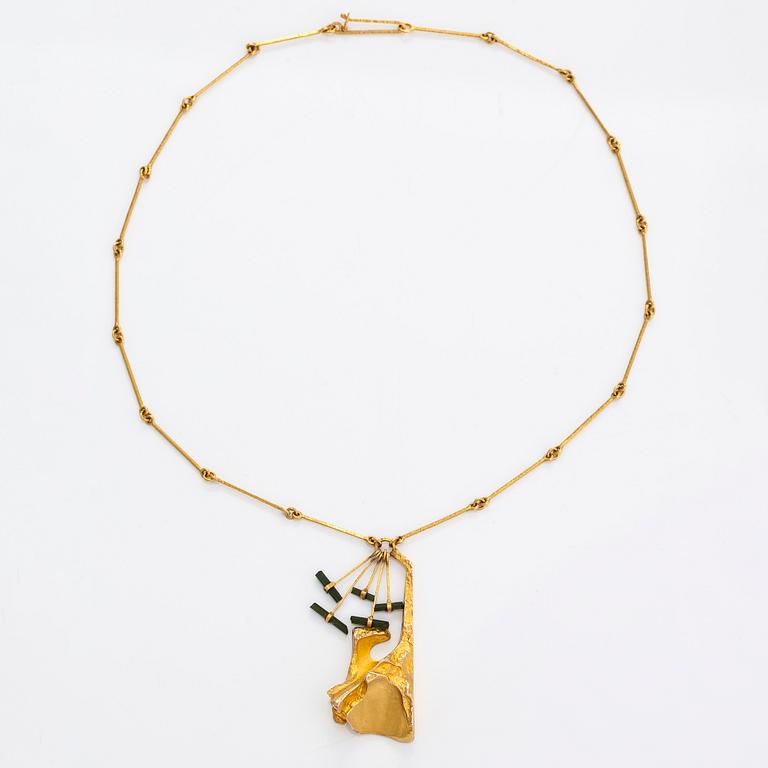 Björn Weckström, a 14K gold and tourmaline necklace 'Semiramis' for Lapponia 1973.