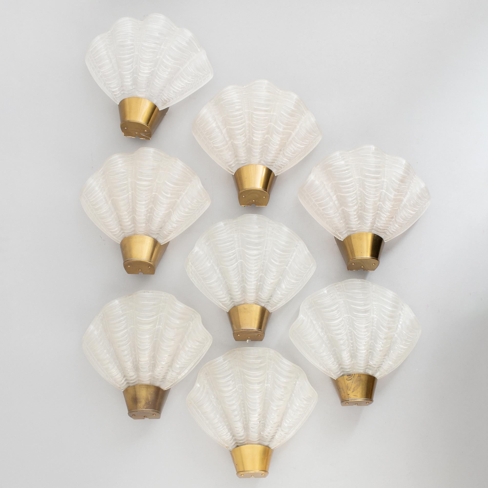 Asea, a set of eight 'Coquille' wall lights, Sweden, 1940's.