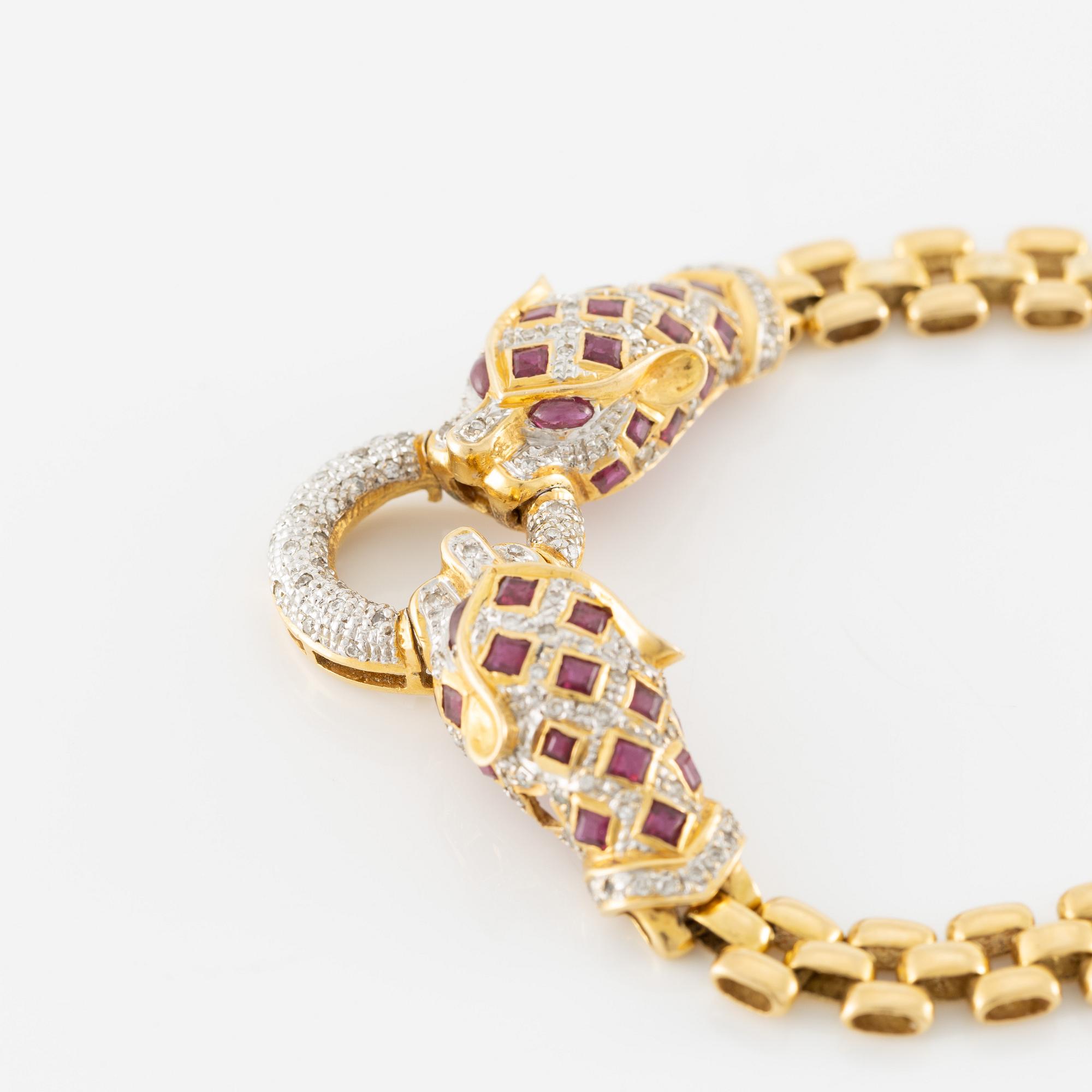Necklace, 18K gold in the form of a panther with diamonds and rubies.