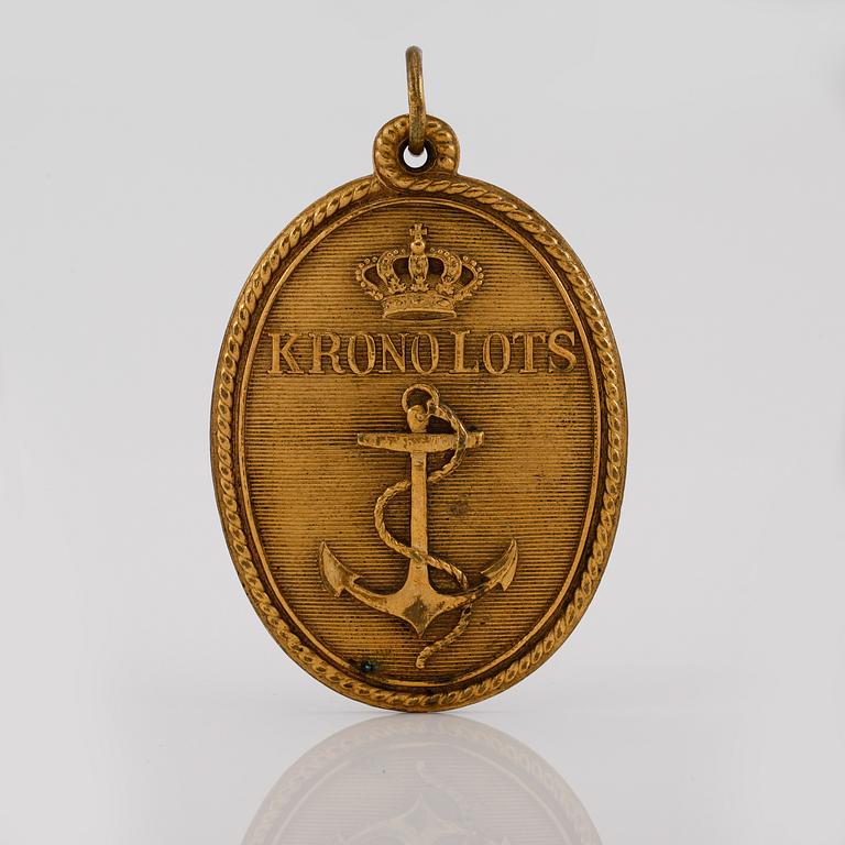 KRONOLOTSMÄRKE,  mässing, tidigt 1900-tal.