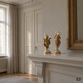 A pair of gilt "Muse" porcelain figurines, Volkstedt, first part of the 20th century.