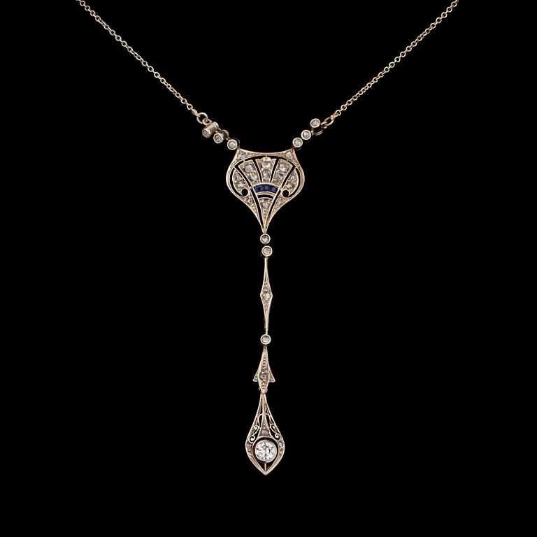 A P. Hertz, jeweller to the Danish court, rose- and old-cut diamond and sapphire necklace.