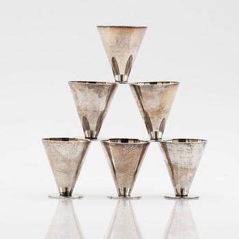 Wiwen Nilsson, cocktail glasses, 6 pcs., silver, Lund, 1957-63.