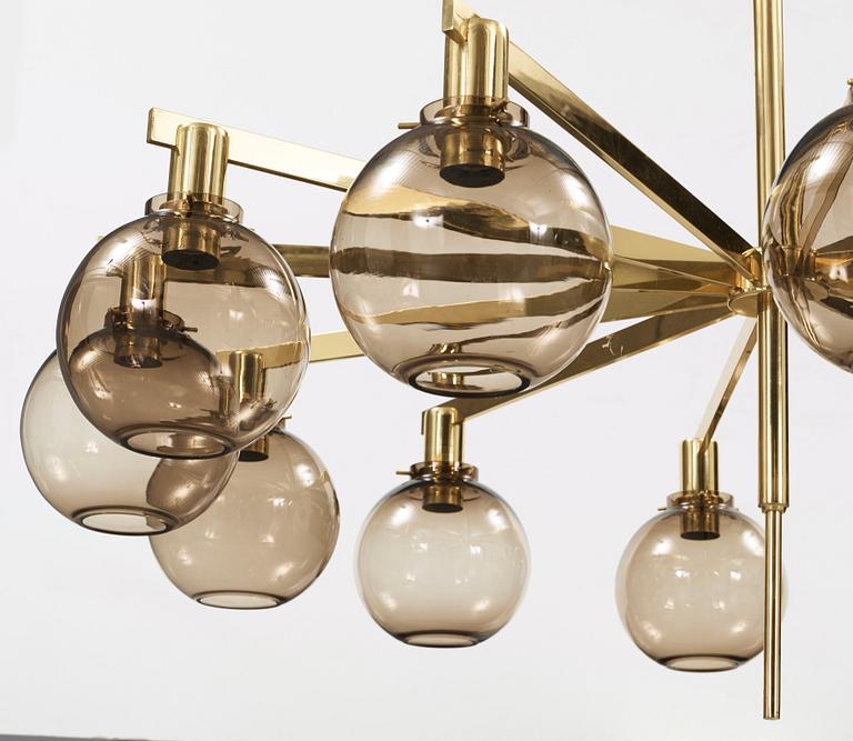 Hans-Agne Jakobsson, a brass twelve-light ceiling lamp, Markaryd, Sweden 1960's-70's, model T548/12.