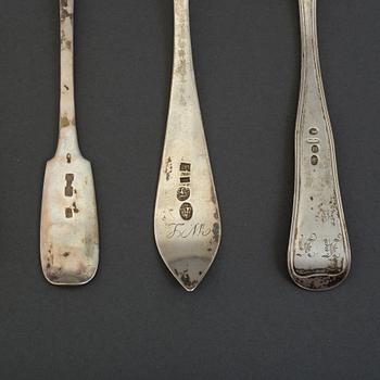 10 18th and 19th century silver spoons from Denmark, Russia, Britiain and Sweden.