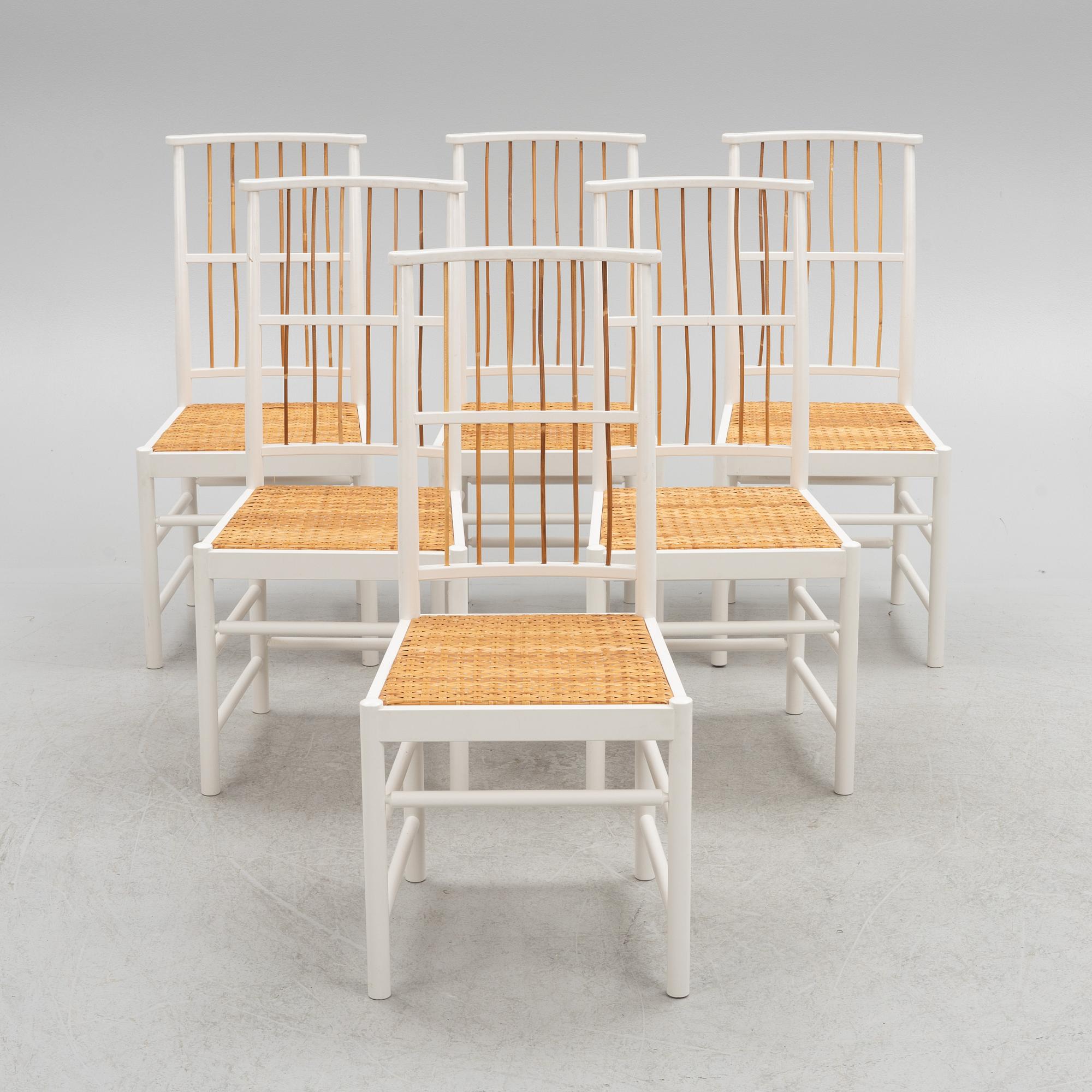 Josef Frank, a set of six dining chairs, model B 2025, Svenskt Tenn, Sweden.