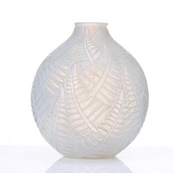 René Lalique, a moulded opalescent "Espalion" glass vase, France 1920-30's, no 996.